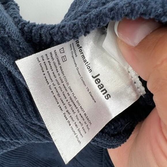 Reformation Navy Corduroy Baldwin Overalls Ribbed Wide Leg Women's 10 Blue - Picture 11 of 14